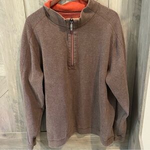 Tommy Bahama Flipshore Half-Zip Reversible Sweatshirt L Brown Burnt Oran Coastal